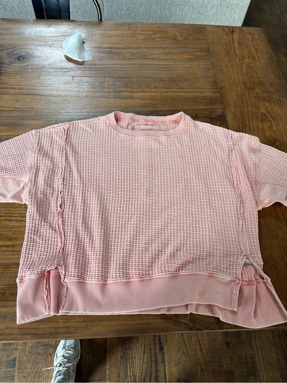 American Eagle Outfitters Light Pink Waffle Knit Short Sleeve Pullover